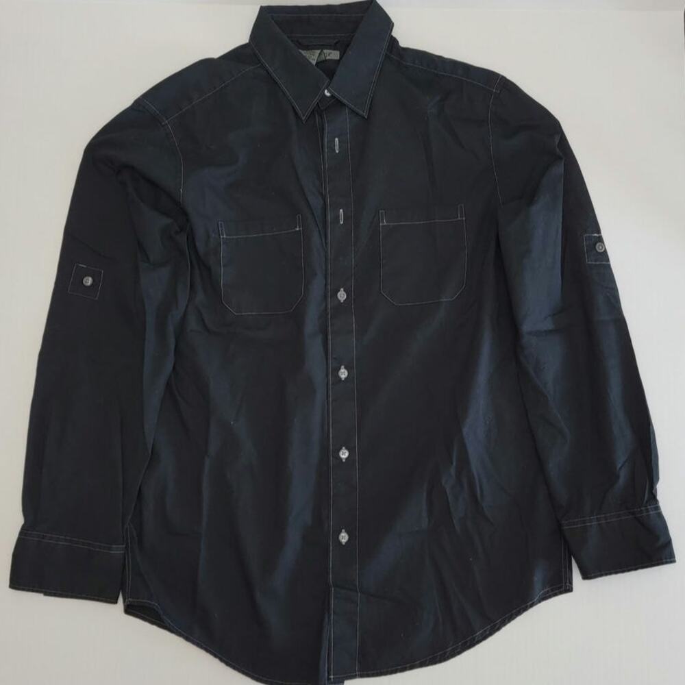 Spring + Mercer Mens Utility Casual Button Down Shirt Black Size Medium Workwear